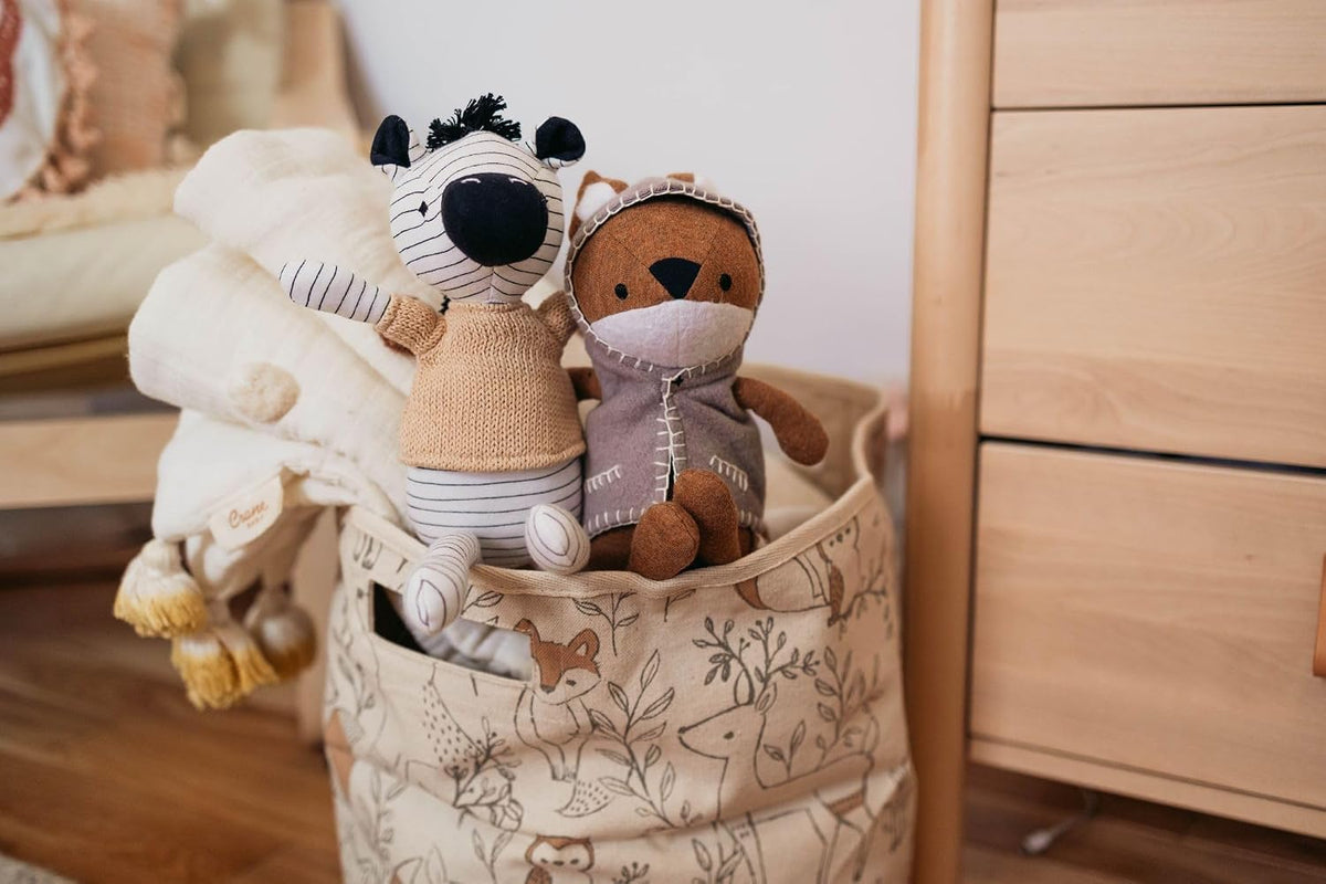 Fabric round Nursery Storage Basket, Toy Storage, Woodland Nursery Decor, 13"X12", Toy Basket, Baby Storage Organizer, Toy Organizers and Storage Bins, Baby Organizers and Storage, Toy Bins