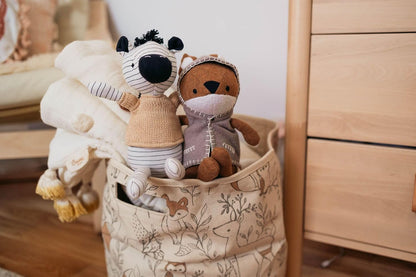 Fabric round Nursery Storage Basket, Toy Storage, Woodland Nursery Decor, 13"X12", Toy Basket, Baby Storage Organizer, Toy Organizers and Storage Bins, Baby Organizers and Storage, Toy Bins