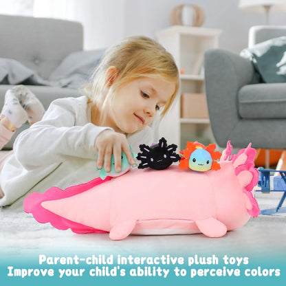 23.5" Giant Axolotl Stuffed Animals with 3 Babies inside Large Axolotl Plush Toy