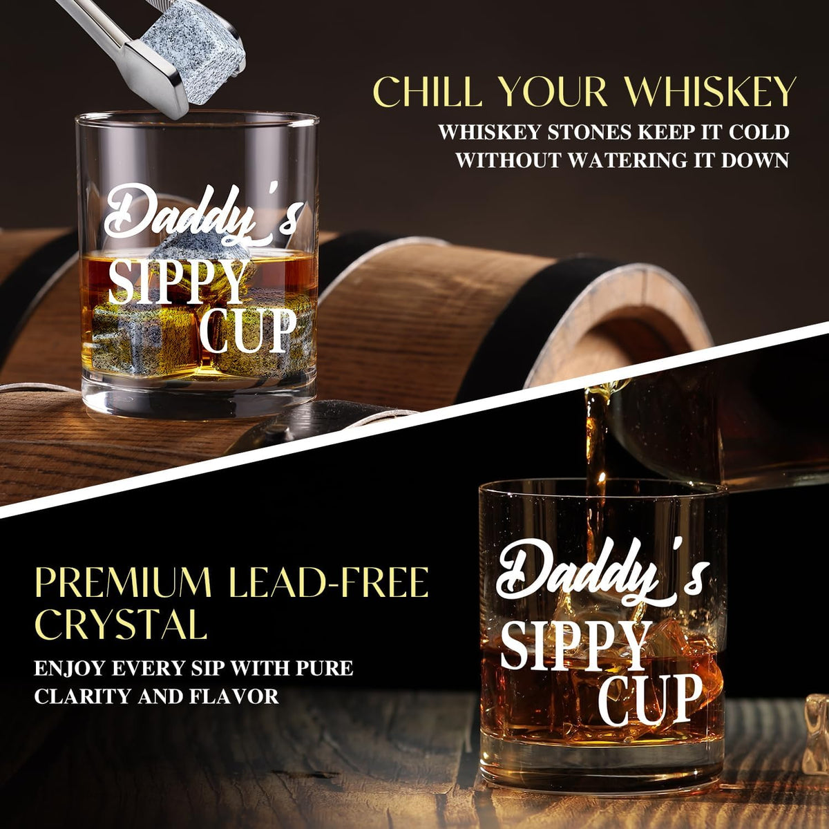 15 Pcs New Dad Gifts, Unique Dad Gift with 11 Oz Daddy'S Sippy Cup Whiskey Glass 4 Whiskey Stones Coaster Hat Sock Bracelet Decision Coin Keychain, Father'S Day Christmas Gift for New Daddy, Husband