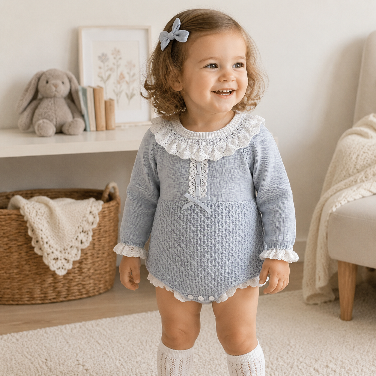 RoseBelle – Knitted Lace Ruffle Romper for Baby Girls