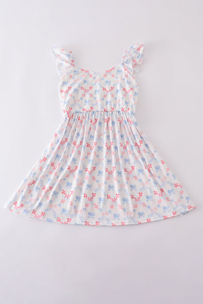 Blue bow lattice print mom&me dress