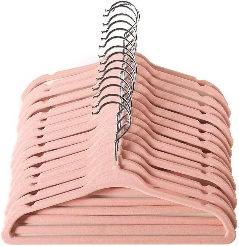11" Baby Velvet Hangers Non-Slip Kids Hangers 15 Pack Light Pink | Ultra-Thin Infant Coat Hangers for Nursery Space Saving Felt Toddler Hangers with 360° Swivel Hook for Children'S Clothes
