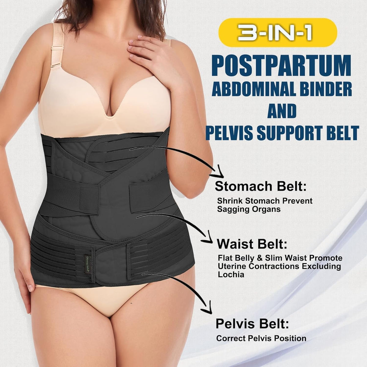 3 in 1 Postpartum Belly Wrap Recovery Band Belt Abdominal Binder | Postpartum Belly Band, Belly Binder Post Partum, Post Surgery Pregnancy Belly Support Band Recovery Belly/Waist/Pelvis (L)