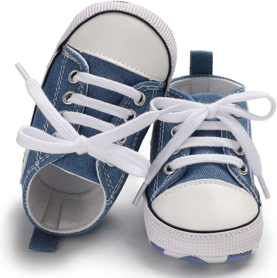 Tutoo Unisex Baby Boys Girls High Top Sneaker Soft Anti-Slip Sole Newborn Infant First Walkers Canvas Denim Shoes