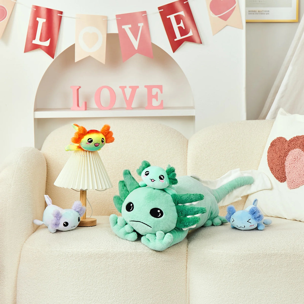 31.89" Giant Glow in the Dark Axolotl Stuffed Animals with 4 Babies inside Large Axolotl Plush Toy