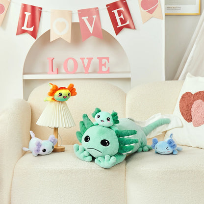 31.89" Giant Glow in the Dark Axolotl Stuffed Animals with 4 Babies inside Large Axolotl Plush Toy