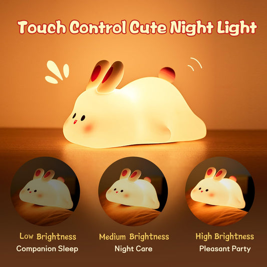 Big Face Rabbit Silicone LED Night Light | Touch Sensor Kids Lamp