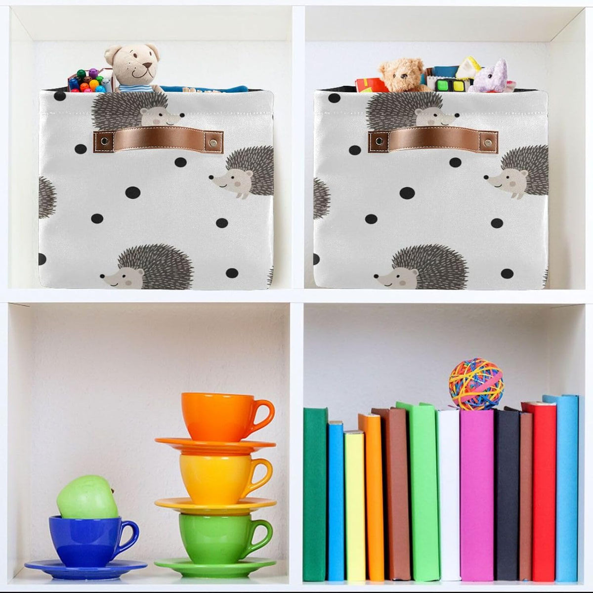 Porcupine Dot White Print Rectangular Storage Bin Basket with Handles - Laundry Hamper Nursery Storage Storage Baskets