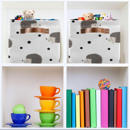 Porcupine Dot White Print Rectangular Storage Bin Basket with Handles - Laundry Hamper Nursery Storage Storage Baskets
