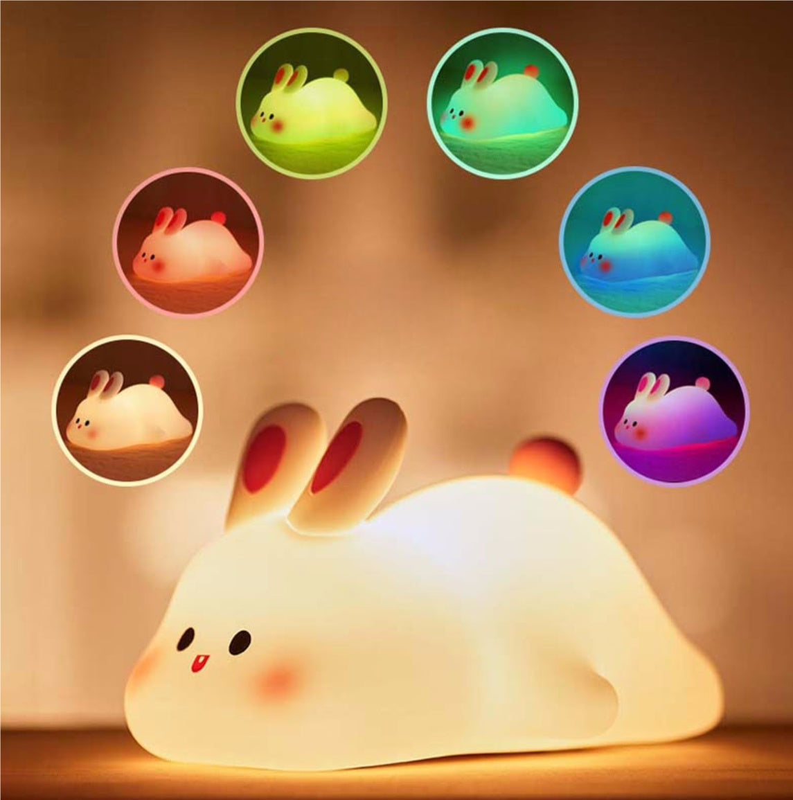 Big Face Rabbit Silicone LED Night Light | Touch Sensor Kids Lamp