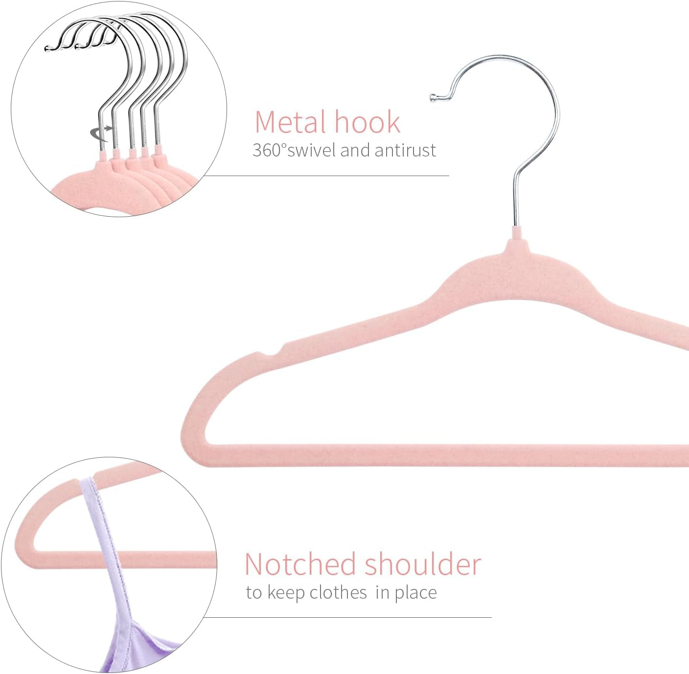 11" Baby Velvet Hangers Non-Slip Kids Hangers 15 Pack Light Pink | Ultra-Thin Infant Coat Hangers for Nursery Space Saving Felt Toddler Hangers with 360° Swivel Hook for Children'S Clothes