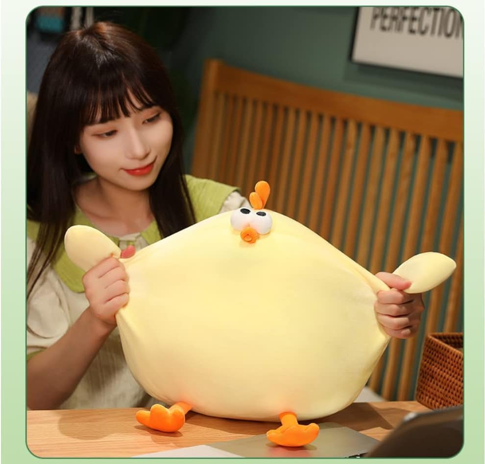 Funny Fat Chicken Plush Pillow, Super Soft Mother Hen Doll, Cute Chicken Neck Pillow, Yellow Plush Stuffed Animal for Boys & Girls Festival Gifts