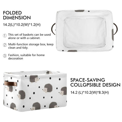 Porcupine Dot White Print Rectangular Storage Bin Basket with Handles - Laundry Hamper Nursery Storage Storage Baskets