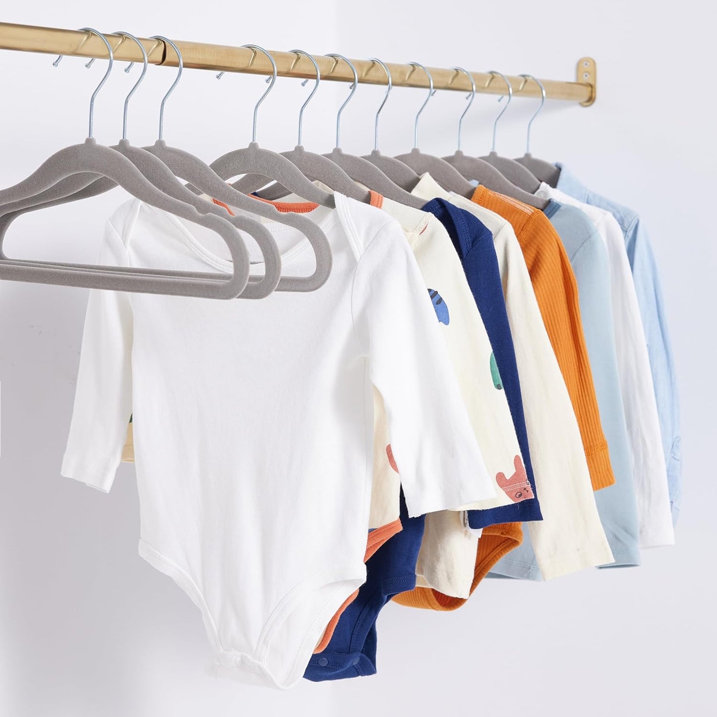 Kids Velvet Non-Slip Space Saving Clothes Hangers with Shoulder Notches, Sturdy Closet Organizer for Baby/Toddler, 11.6", Gray, 30-Pack