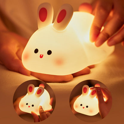 Big Face Rabbit Silicone LED Night Light | Touch Sensor Kids Lamp