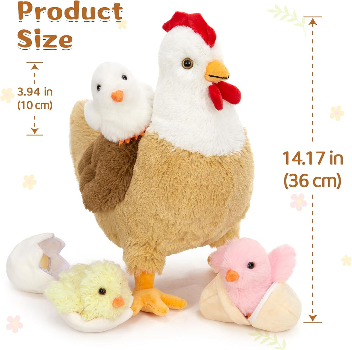 Chicken Stuffed Animal with Chicks, 14" Hen Plush Toy, White