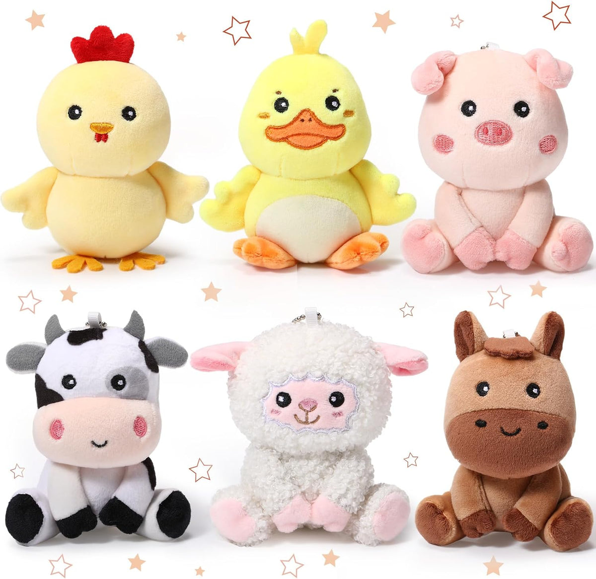 6 Pcs Farm Stuffed Animals Plush Toys 4 Inch,Adorable Animals | Includes Chick Duck Pig Cow Sheep Horse, Baby Shower Party Favors, Easter Basket Stuffers, Nursery Toys for Toddlers Kids