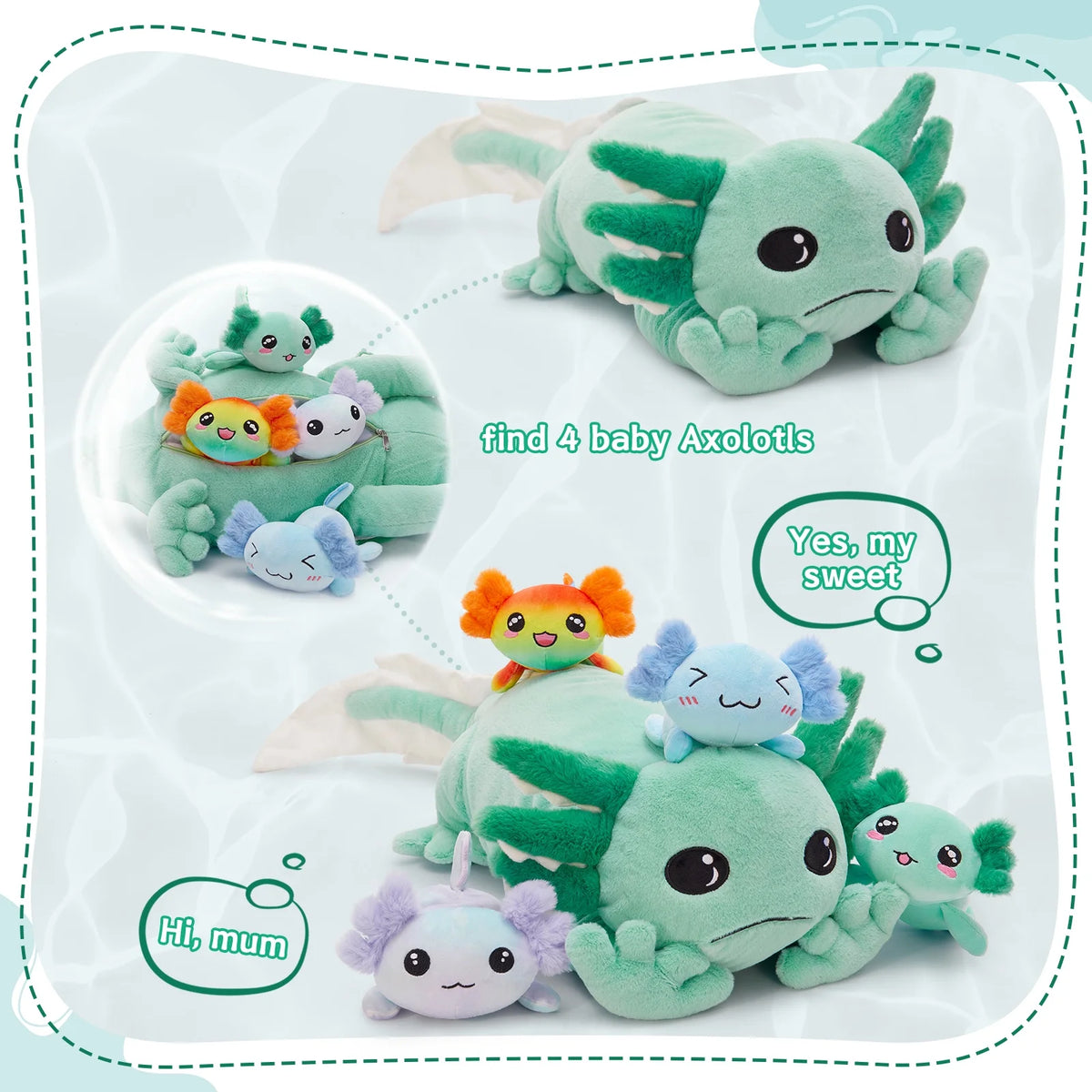 31.89" Giant Glow in the Dark Axolotl Stuffed Animals with 4 Babies inside Large Axolotl Plush Toy