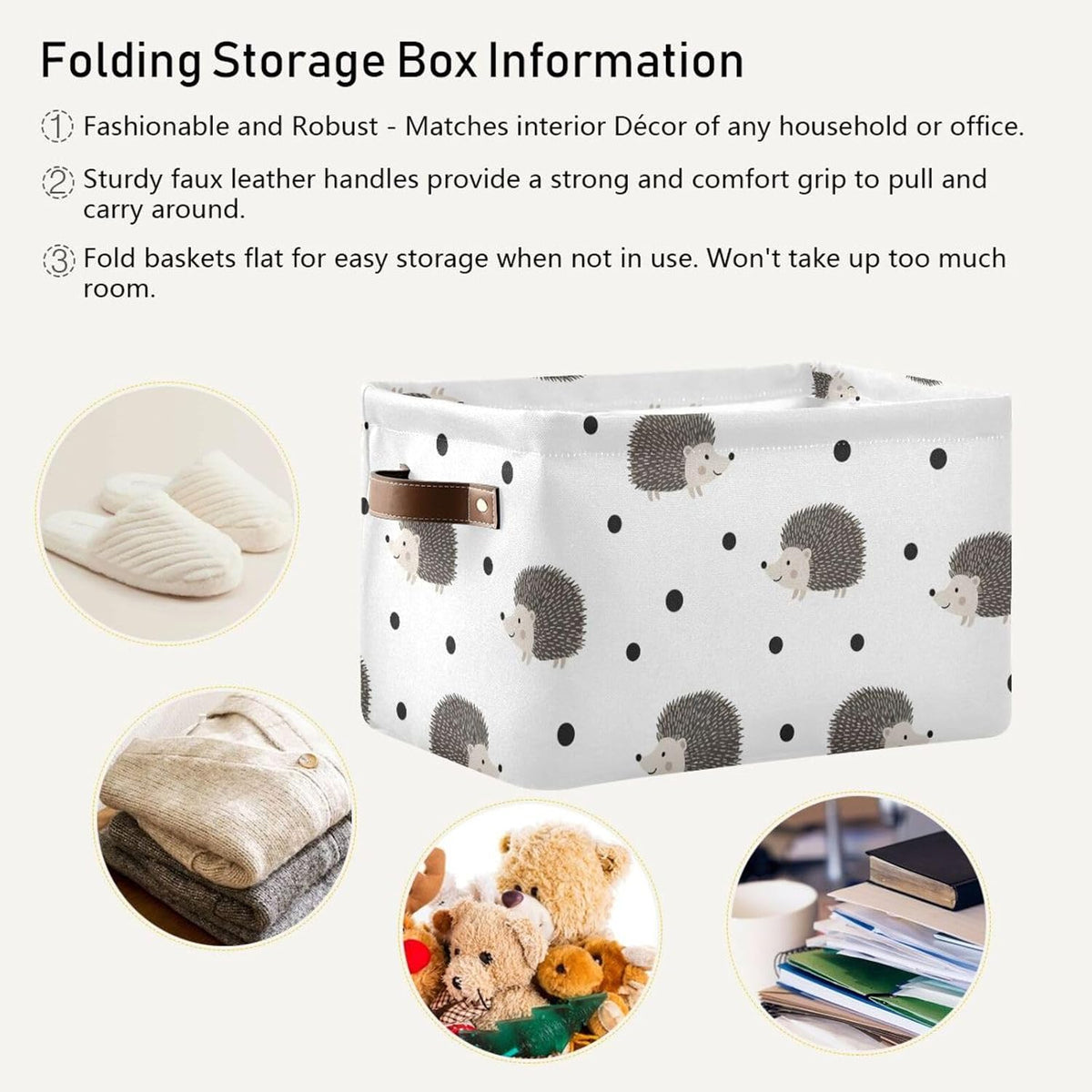 Porcupine Dot White Print Rectangular Storage Bin Basket with Handles - Laundry Hamper Nursery Storage Storage Baskets
