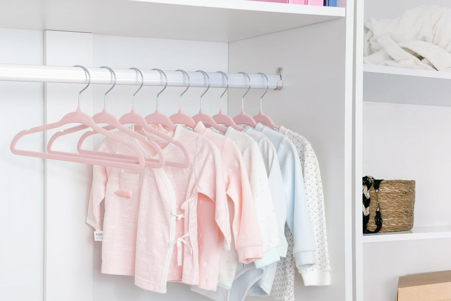 11" Baby Velvet Hangers Non-Slip Kids Hangers 15 Pack Light Pink | Ultra-Thin Infant Coat Hangers for Nursery Space Saving Felt Toddler Hangers with 360° Swivel Hook for Children'S Clothes