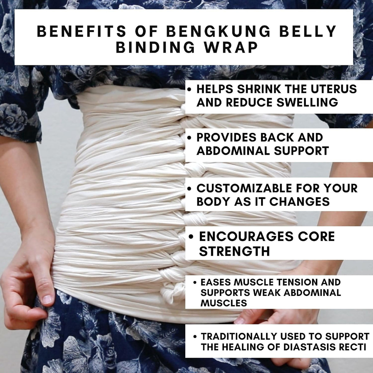 Bengkung Belly Binding Wrap, Organic Cotton Postpartum Belly Band, Hip and Waist Support (Off White)