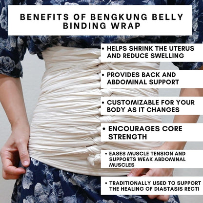 Bengkung Belly Binding Wrap, Organic Cotton Postpartum Belly Band, Hip and Waist Support (Off White)