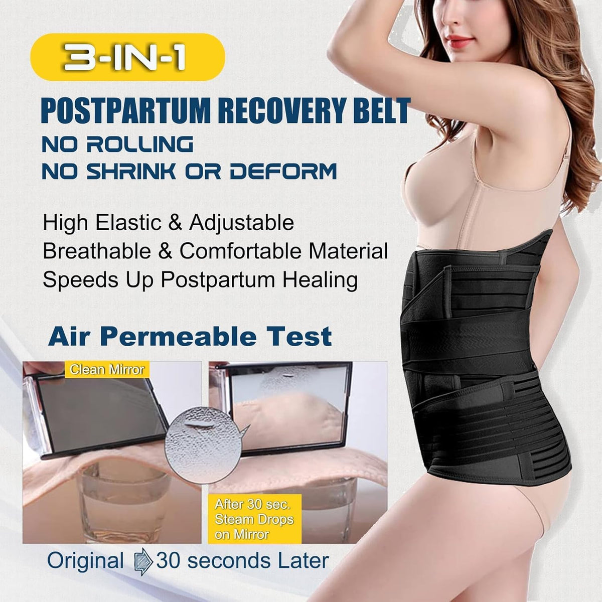 3 in 1 Postpartum Belly Wrap Recovery Band Belt Abdominal Binder | Postpartum Belly Band, Belly Binder Post Partum, Post Surgery Pregnancy Belly Support Band Recovery Belly/Waist/Pelvis (L)