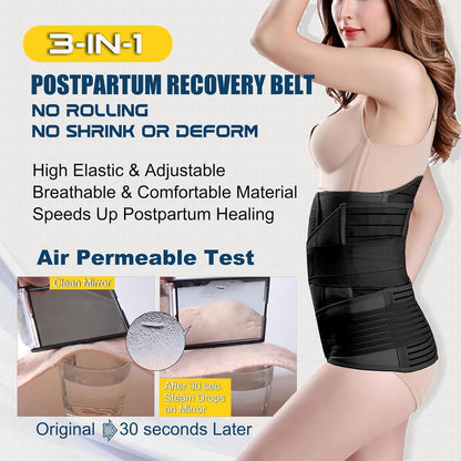 3 in 1 Postpartum Belly Wrap Recovery Band Belt Abdominal Binder | Postpartum Belly Band, Belly Binder Post Partum, Post Surgery Pregnancy Belly Support Band Recovery Belly/Waist/Pelvis (L)