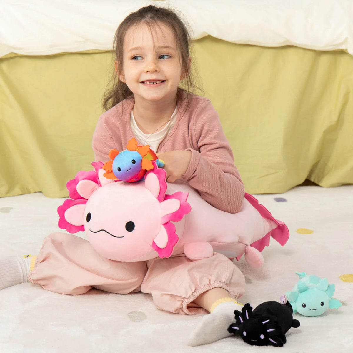 23.5" Giant Axolotl Stuffed Animals with 3 Babies inside Large Axolotl Plush Toy