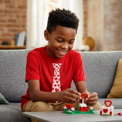Kids Valentine Tie Shirt with Red Hearts Funny Valentine Tee for Toddlers and Youth Boys & Girls