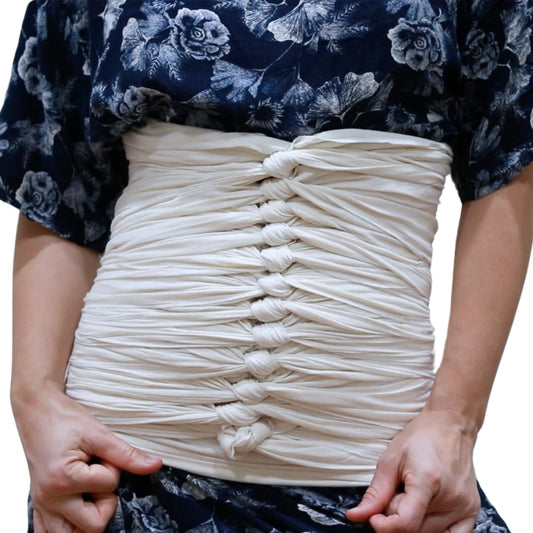 Bengkung Belly Binding Wrap, Organic Cotton Postpartum Belly Band, Hip and Waist Support (Off White)