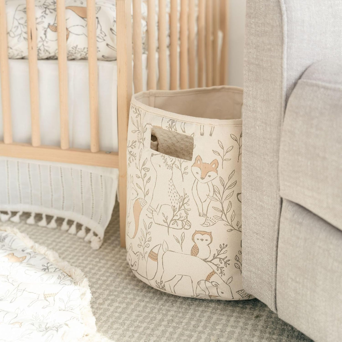 Fabric round Nursery Storage Basket, Toy Storage, Woodland Nursery Decor, 13"X12", Toy Basket, Baby Storage Organizer, Toy Organizers and Storage Bins, Baby Organizers and Storage, Toy Bins