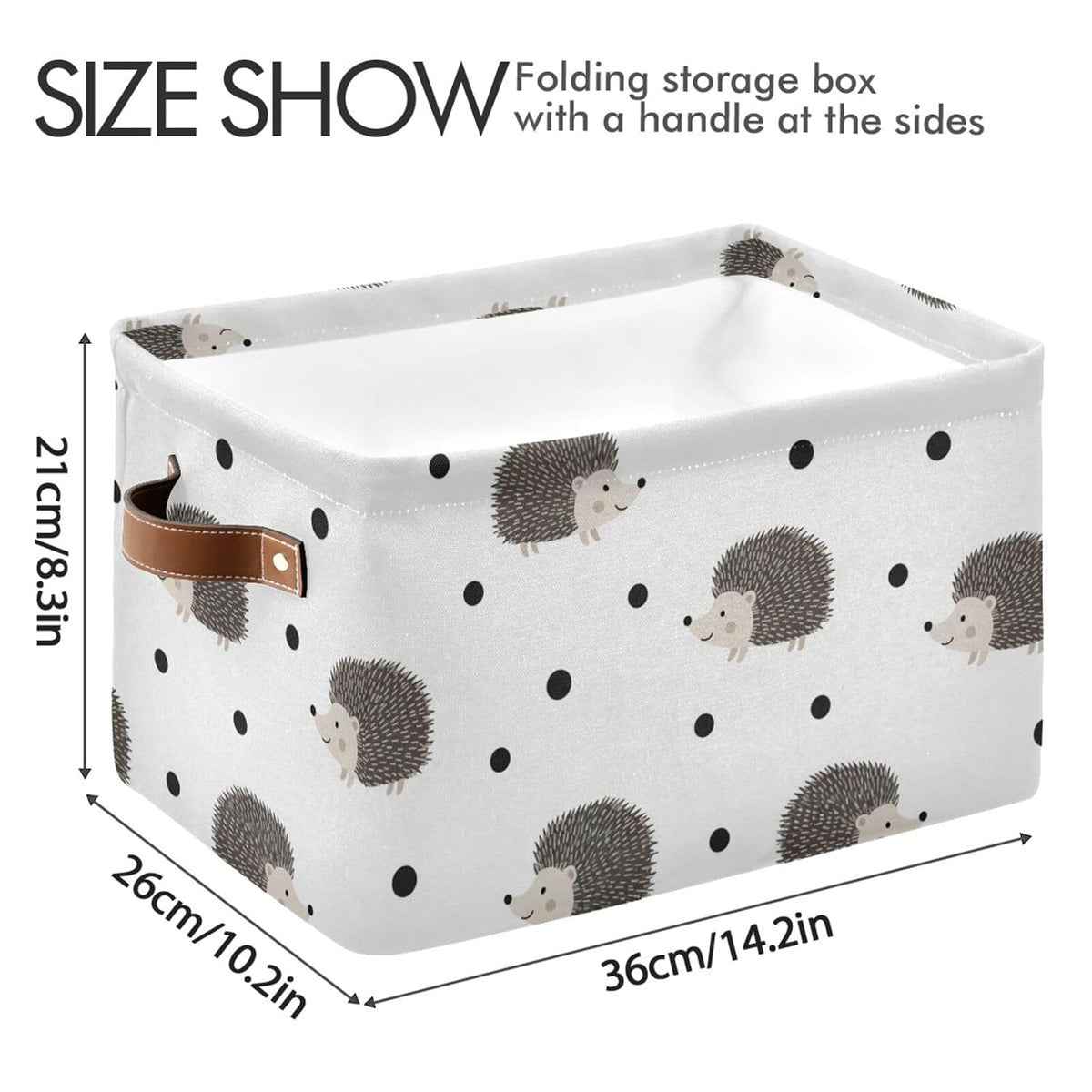 Porcupine Dot White Print Rectangular Storage Bin Basket with Handles - Laundry Hamper Nursery Storage Storage Baskets