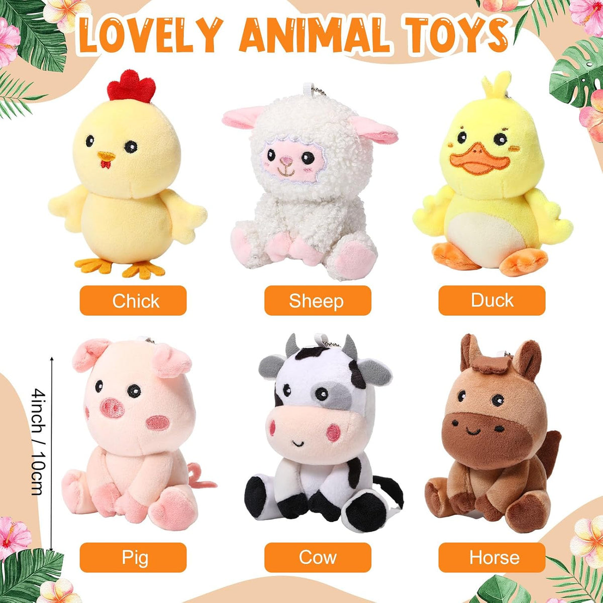 6 Pcs Farm Stuffed Animals Plush Toys 4 Inch,Adorable Animals | Includes Chick Duck Pig Cow Sheep Horse, Baby Shower Party Favors, Easter Basket Stuffers, Nursery Toys for Toddlers Kids