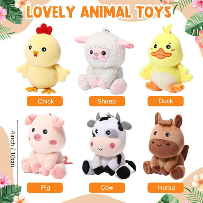 6 Pcs Farm Stuffed Animals Plush Toys 4 Inch,Adorable Animals | Includes Chick Duck Pig Cow Sheep Horse, Baby Shower Party Favors, Easter Basket Stuffers, Nursery Toys for Toddlers Kids