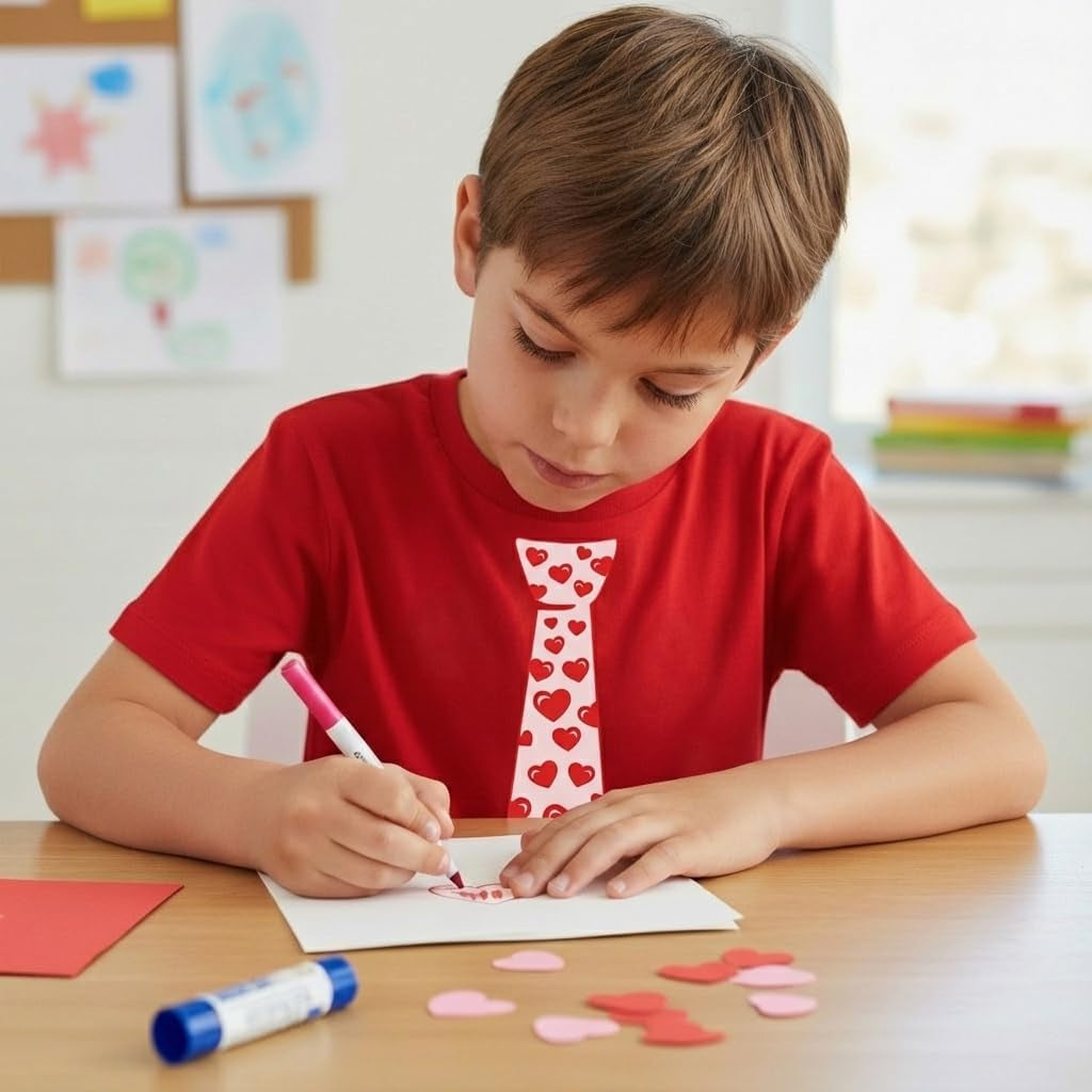 Kids Valentine Tie Shirt with Red Hearts Funny Valentine Tee for Toddlers and Youth Boys & Girls
