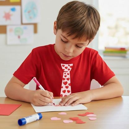 Kids Valentine Tie Shirt with Red Hearts Funny Valentine Tee for Toddlers and Youth Boys & Girls
