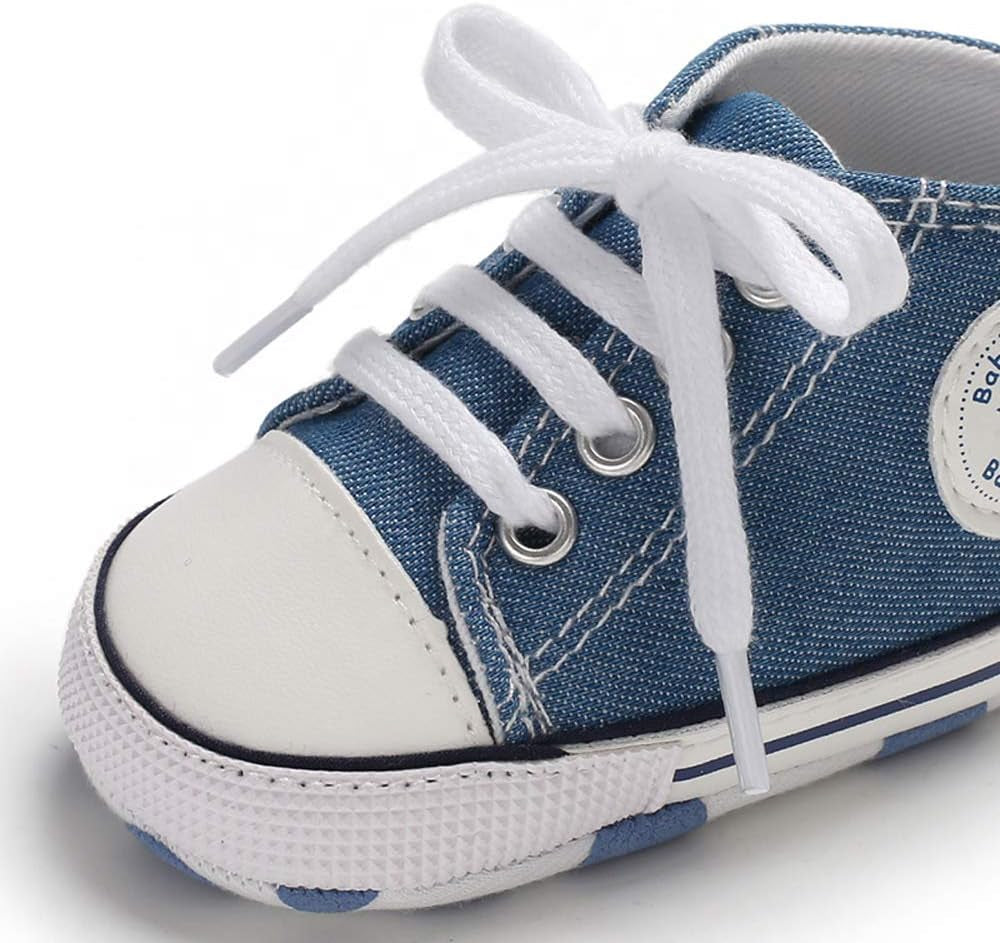Tutoo Unisex Baby Boys Girls High Top Sneaker Soft Anti-Slip Sole Newborn Infant First Walkers Canvas Denim Shoes