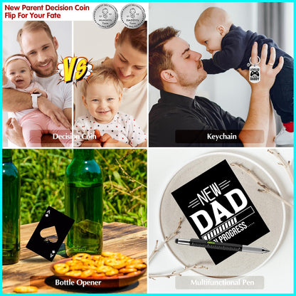 15 Pcs New Dad Gifts, Unique Dad Gift with 11 Oz Daddy'S Sippy Cup Whiskey Glass 4 Whiskey Stones Coaster Hat Sock Bracelet Decision Coin Keychain, Father'S Day Christmas Gift for New Daddy, Husband