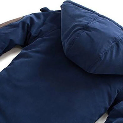 Boys Cotton-Padded with Thick Fleece Hooded Mid-Length Cotton Jacket