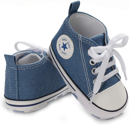 Tutoo Unisex Baby Boys Girls High Top Sneaker Soft Anti-Slip Sole Newborn Infant First Walkers Canvas Denim Shoes
