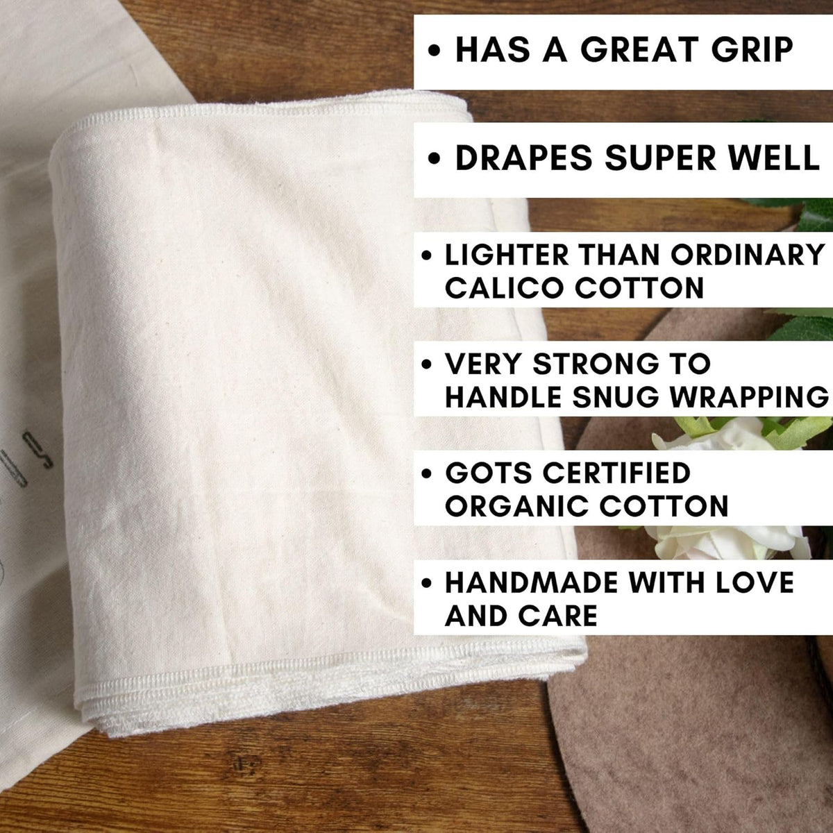 Bengkung Belly Binding Wrap, Organic Cotton Postpartum Belly Band, Hip and Waist Support (Off White)