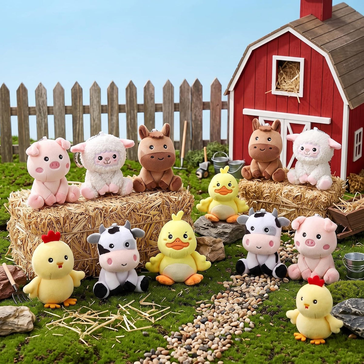6 Pcs Farm Stuffed Animals Plush Toys 4 Inch,Adorable Animals | Includes Chick Duck Pig Cow Sheep Horse, Baby Shower Party Favors, Easter Basket Stuffers, Nursery Toys for Toddlers Kids