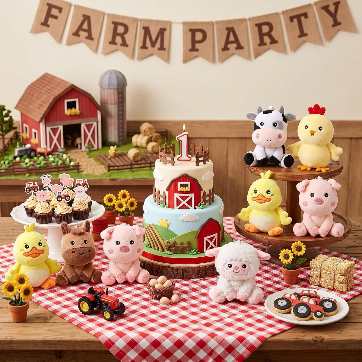 6 Pcs Farm Stuffed Animals Plush Toys 4 Inch,Adorable Animals | Includes Chick Duck Pig Cow Sheep Horse, Baby Shower Party Favors, Easter Basket Stuffers, Nursery Toys for Toddlers Kids