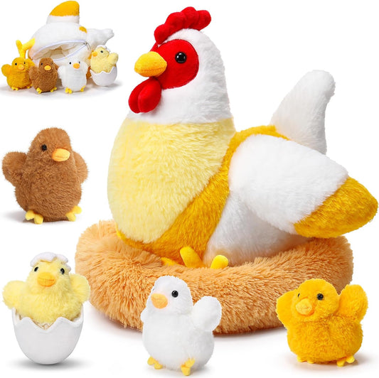 6 Pcs Chicken Stuffed Animal with Baby Chicks Inside, Funny Style