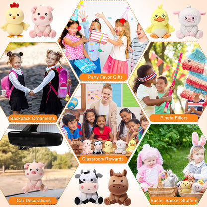 6 Pcs Farm Stuffed Animals Plush Toys 4 Inch,Adorable Animals | Includes Chick Duck Pig Cow Sheep Horse, Baby Shower Party Favors, Easter Basket Stuffers, Nursery Toys for Toddlers Kids