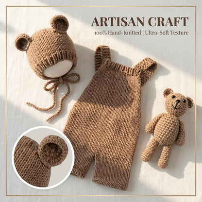 Newborn Photography Props, Baby Knitted Bear Hat & Romper Outfits Set