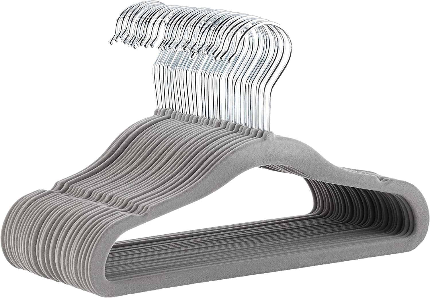 Kids Velvet Non-Slip Space Saving Clothes Hangers with Shoulder Notches, Sturdy Closet Organizer for Baby/Toddler, 11.6", Gray, 30-Pack
