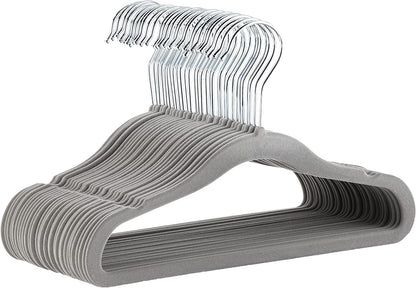 Kids Velvet Non-Slip Space Saving Clothes Hangers with Shoulder Notches, Sturdy Closet Organizer for Baby/Toddler, 11.6", Gray, 30-Pack